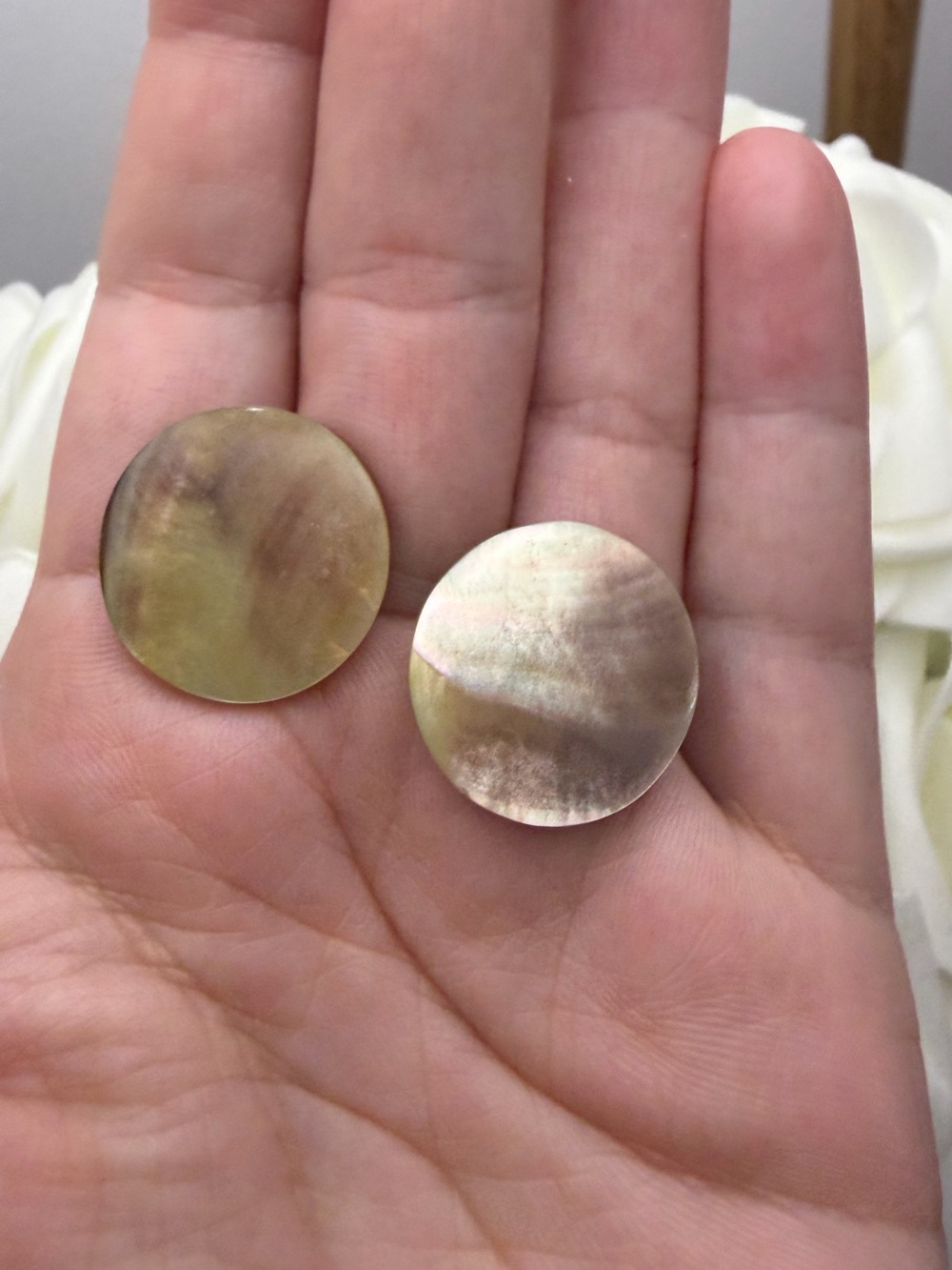 Round Mother-of-Pearl Disc Earrings - Iridescent Cream